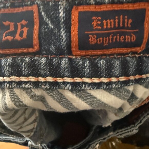 Rock Revival Emilie Boyfriend Distressed Denim Jeans Size 26 Womens Blue Mid-Ris - Picture 6 of 7